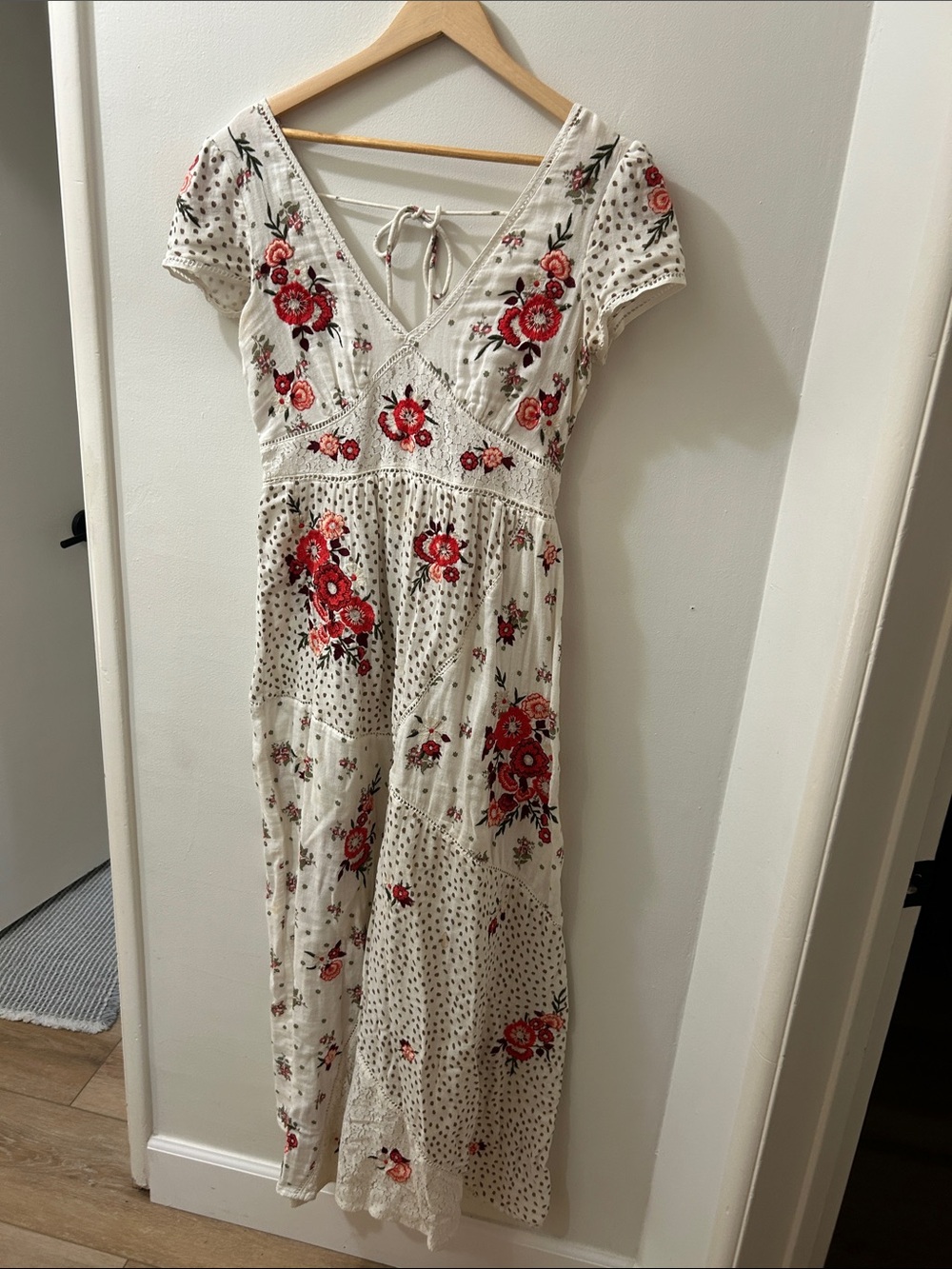 River Island Ivory Maxi Dress with Red Floral Embroidery